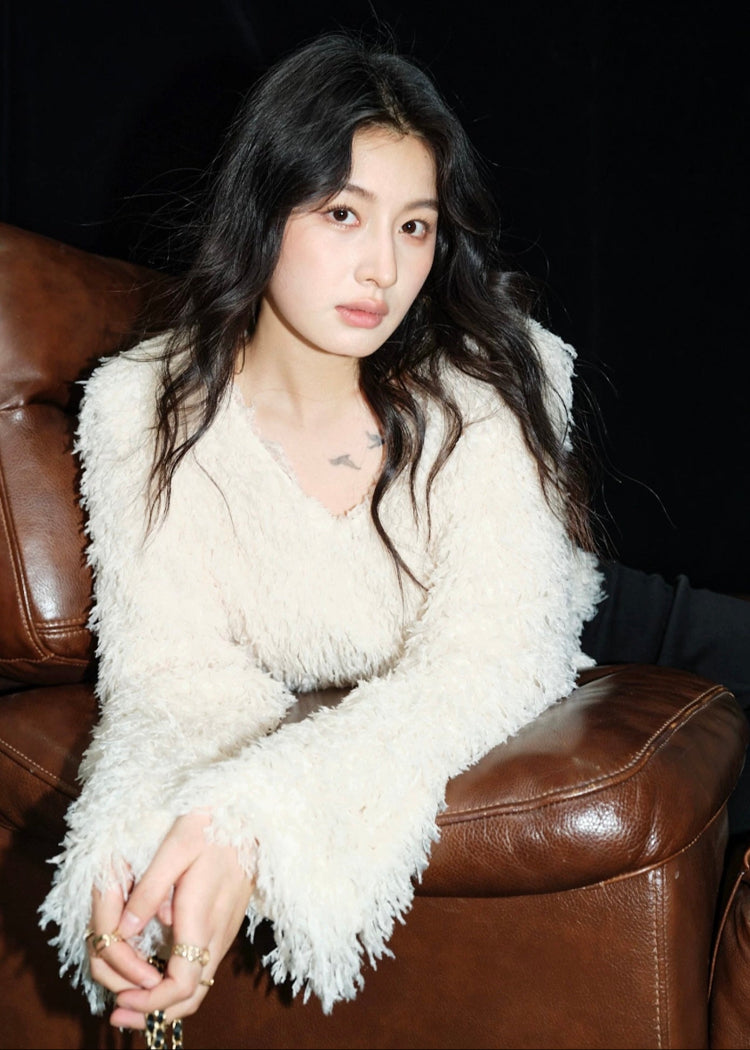 Fuzzy V-Neck Top