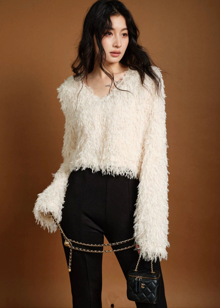 Fuzzy V-Neck Top