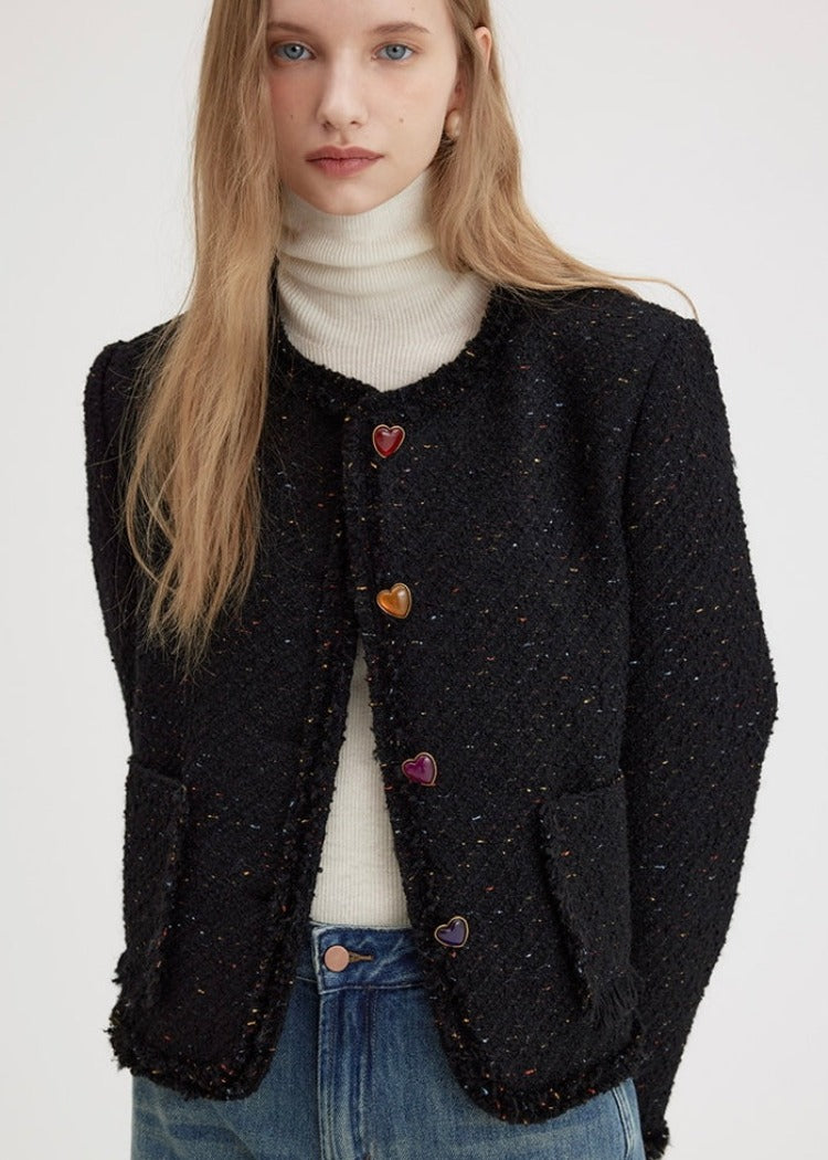 Heart Button Tweed Jacket – BONITA ESCARLATA