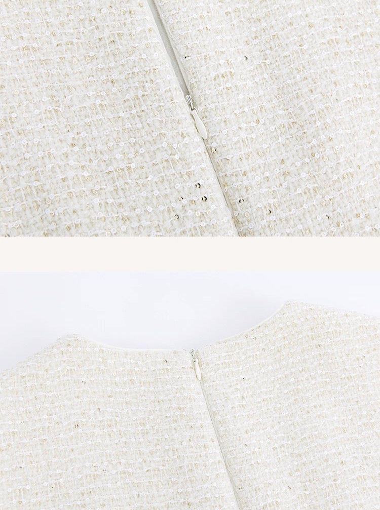 Ivory Tweed Peplum Dress