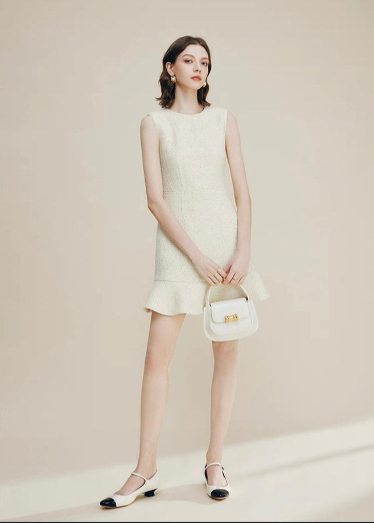 Ivory Tweed Peplum Dress