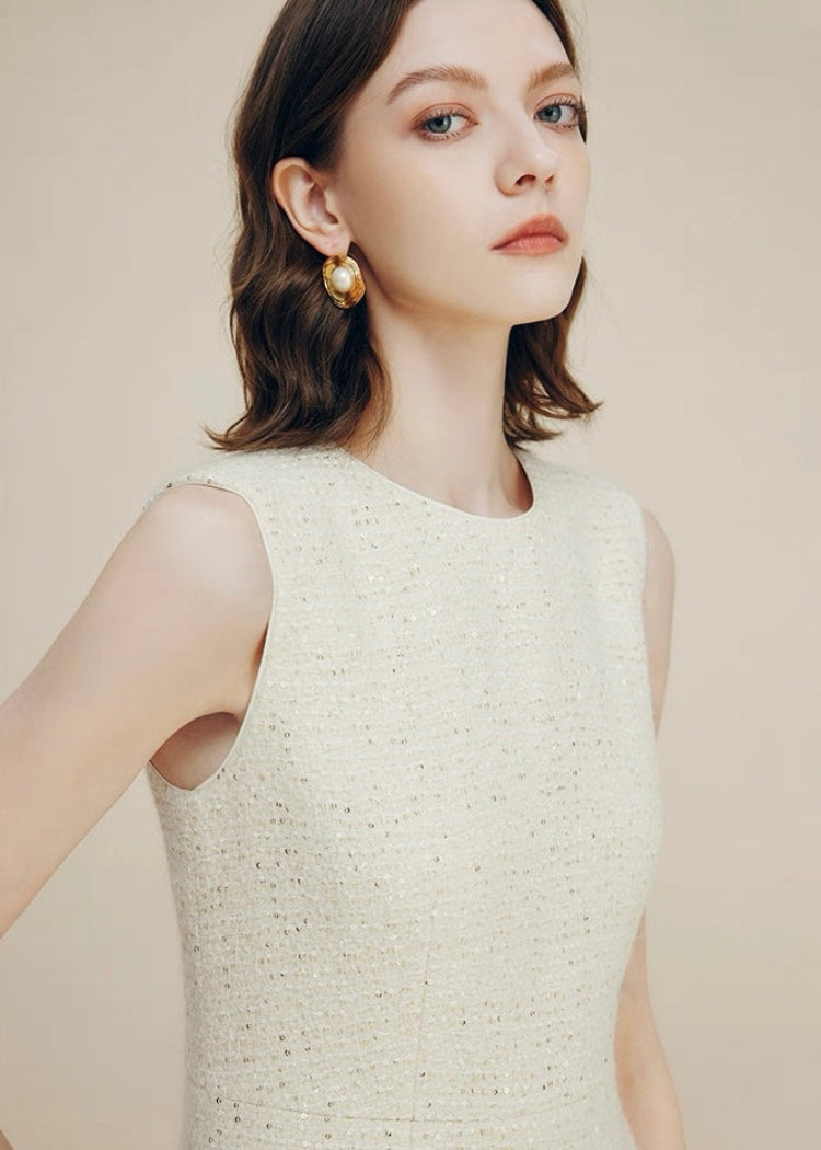 Ivory Tweed Peplum Dress