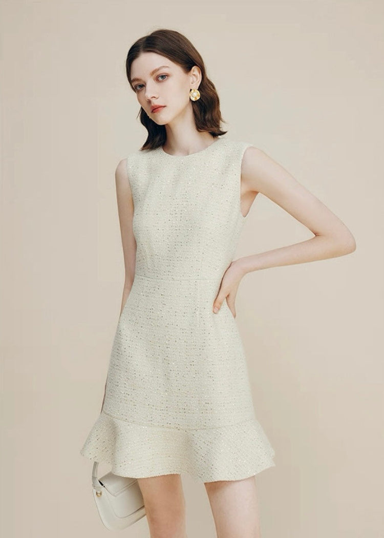 Ivory Tweed Peplum Dress