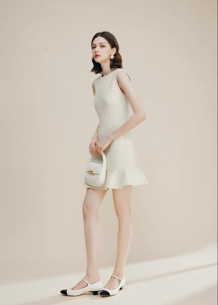 Ivory Tweed Peplum Dress