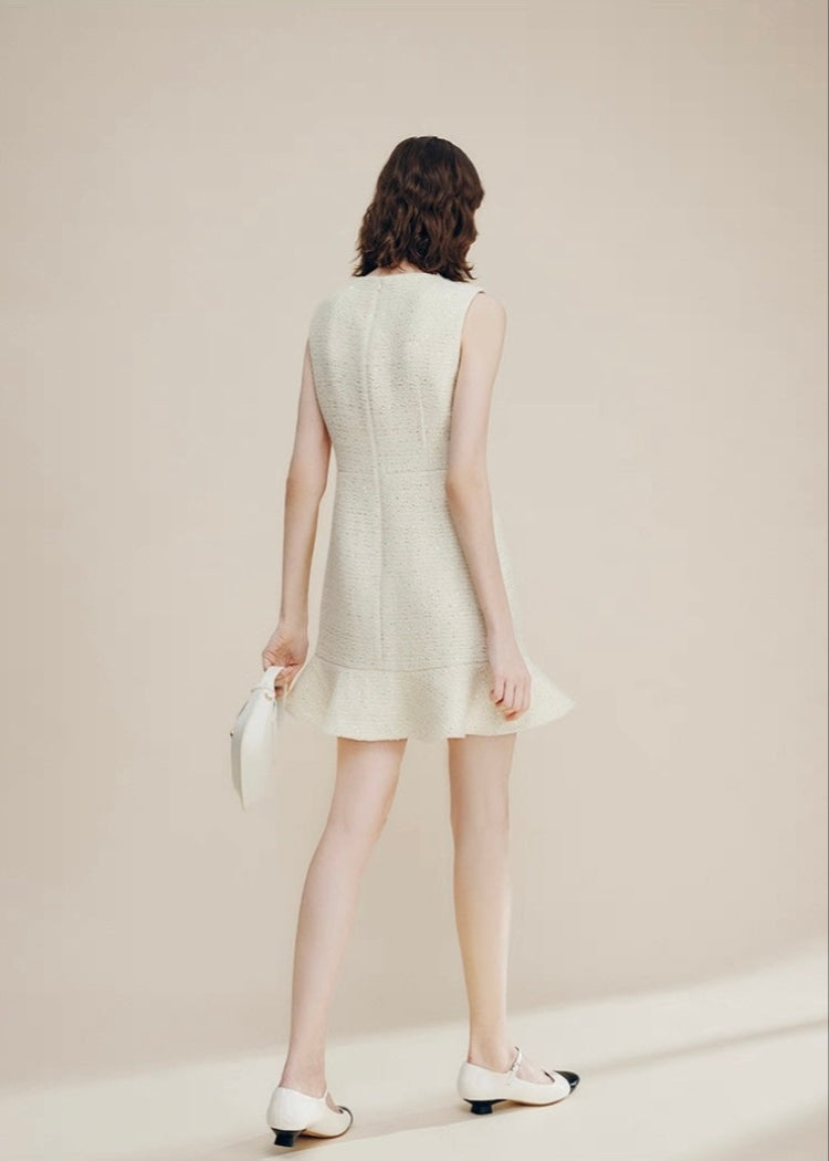Ivory Tweed Peplum Dress