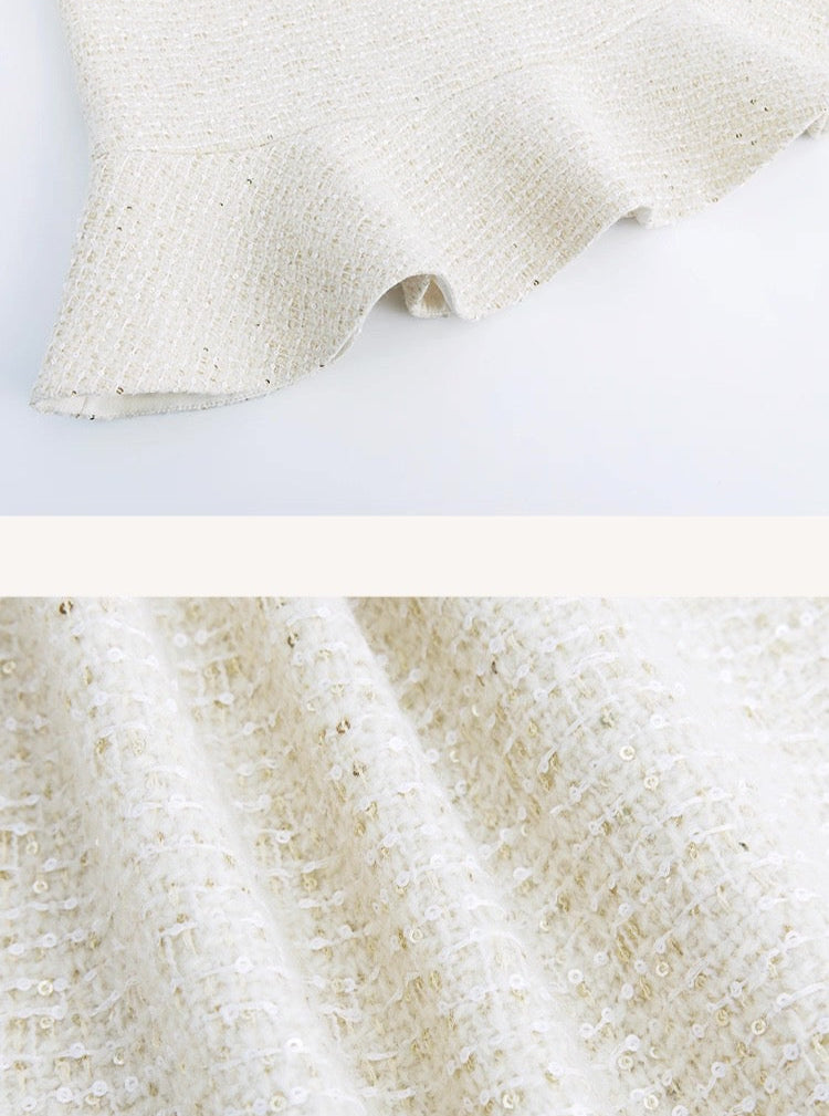 Ivory Tweed Peplum Dress