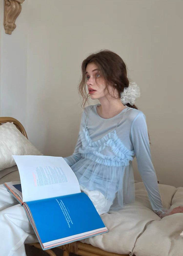 Layered Tulle Cami-Style Long Sleeve Top
