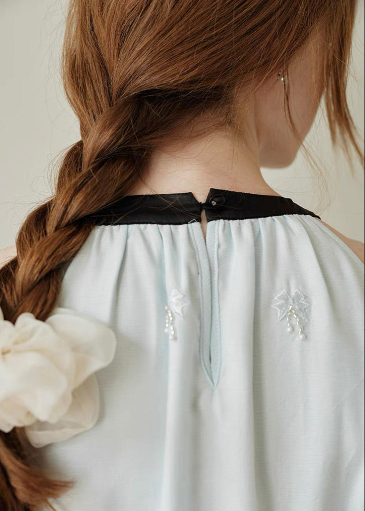 Ribbon Tie Embroidered Tiered Dress