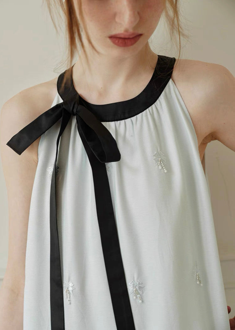 Ribbon Tie Embroidered Tiered Dress