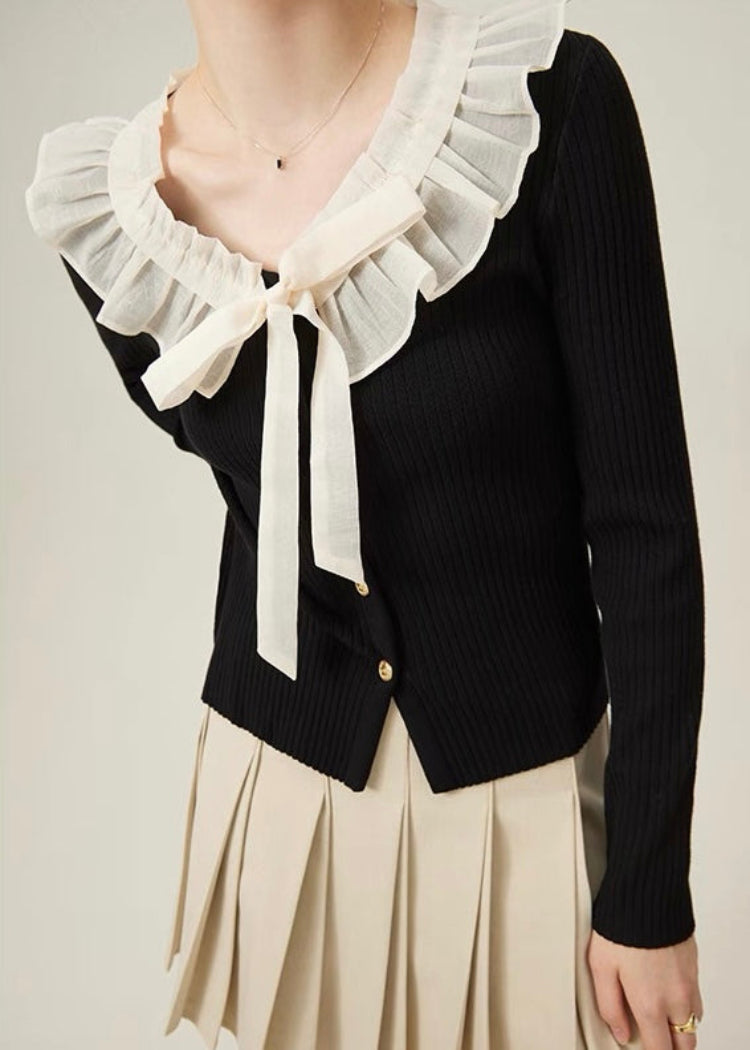 Ruffle Collar Knit Cardigan