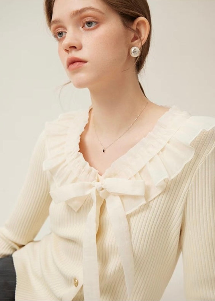 Ruffle Collar Knit Cardigan