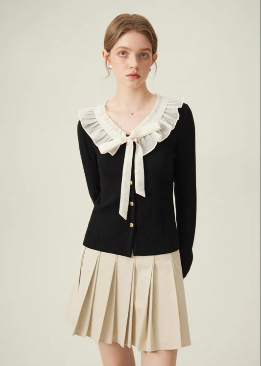 Ruffle Collar Knit Cardigan
