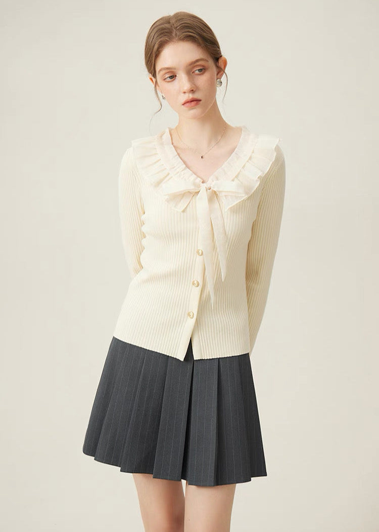Ruffle Collar Knit Cardigan