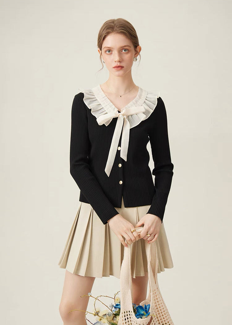 Ruffle Collar Knit Cardigan