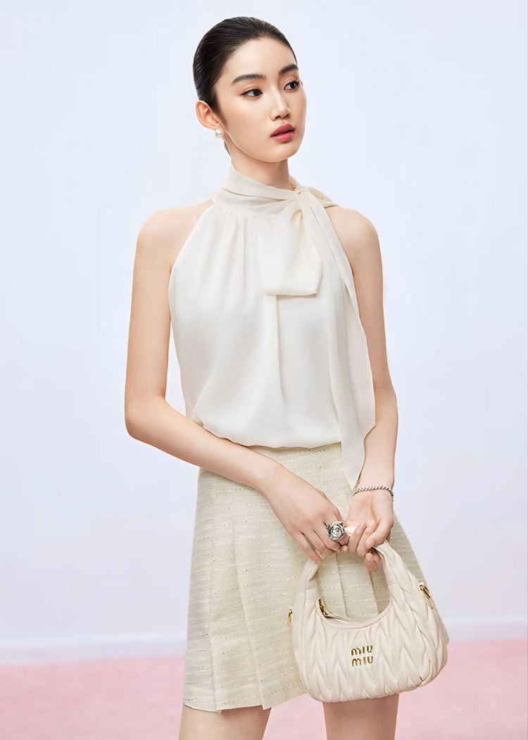 Sheer Bow-Tie Halter Blouse