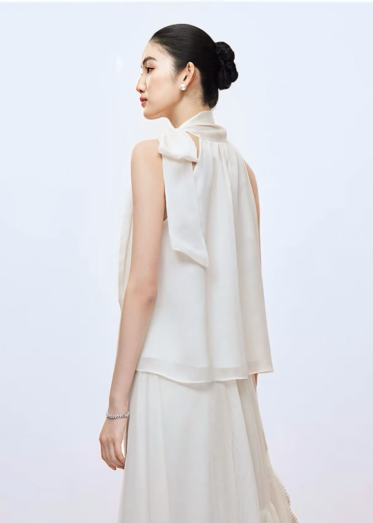 Sheer Bow-Tie Halter Blouse