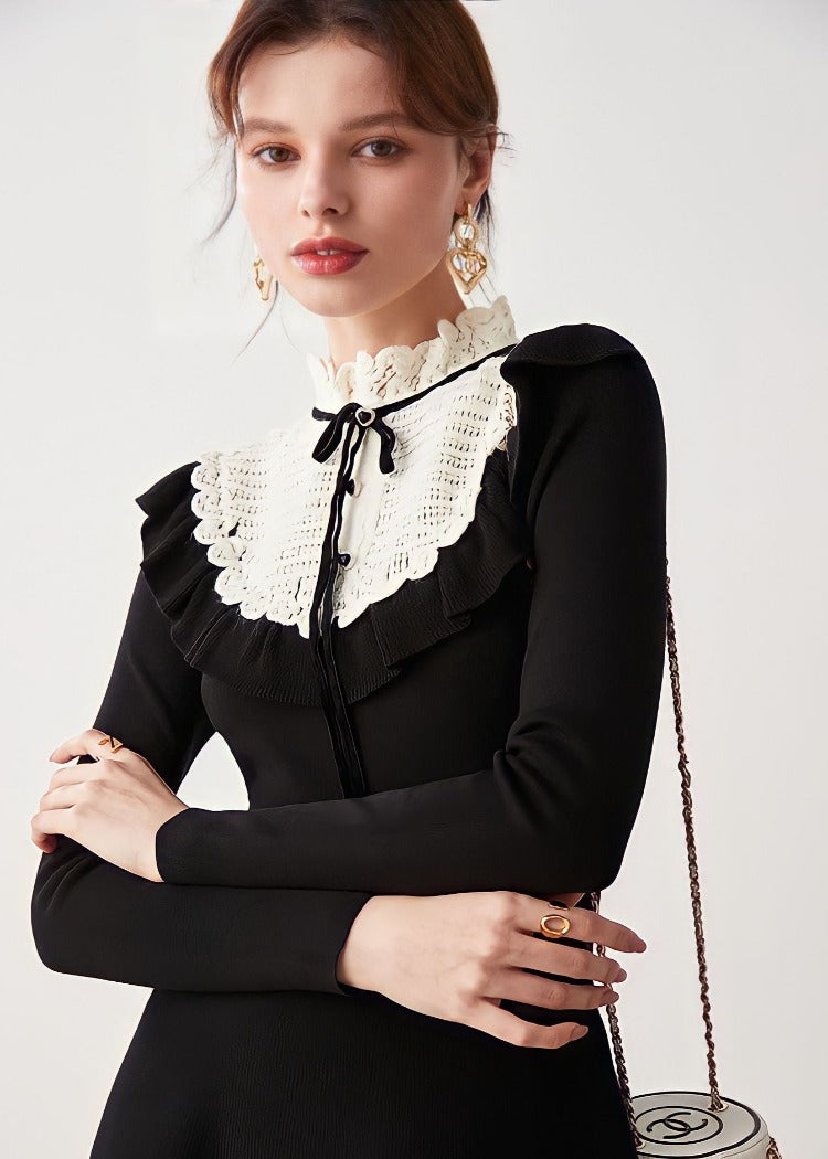 Lace Collar Knitted Dress