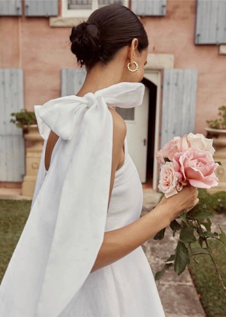 shoulder ribbon tie dress