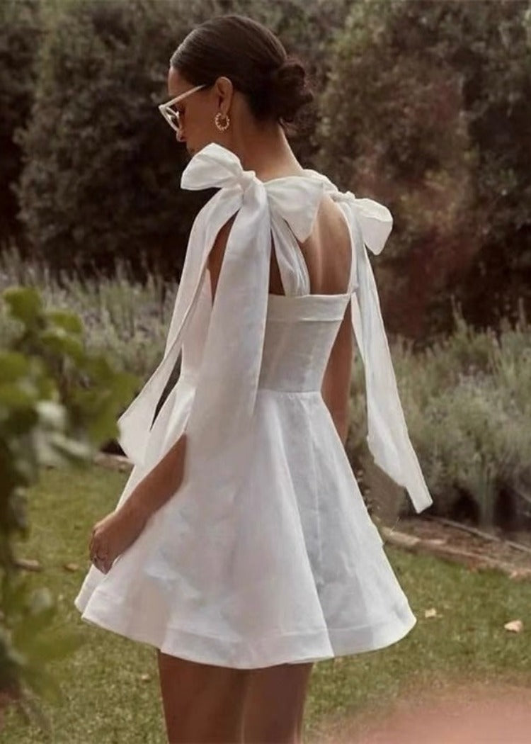 shoulder ribbon tie dress