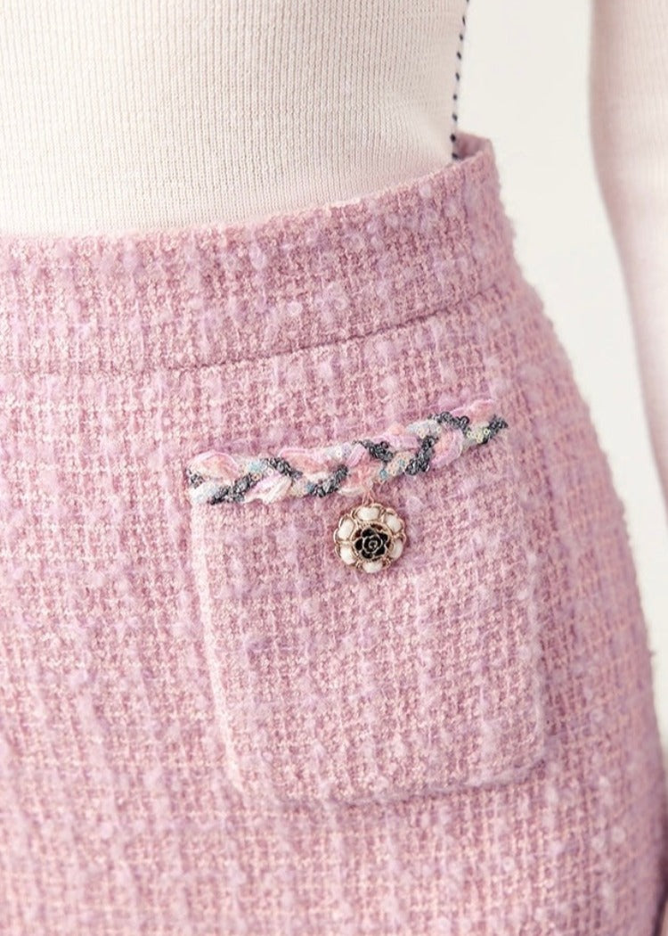 Flower Button Tweed Skirt