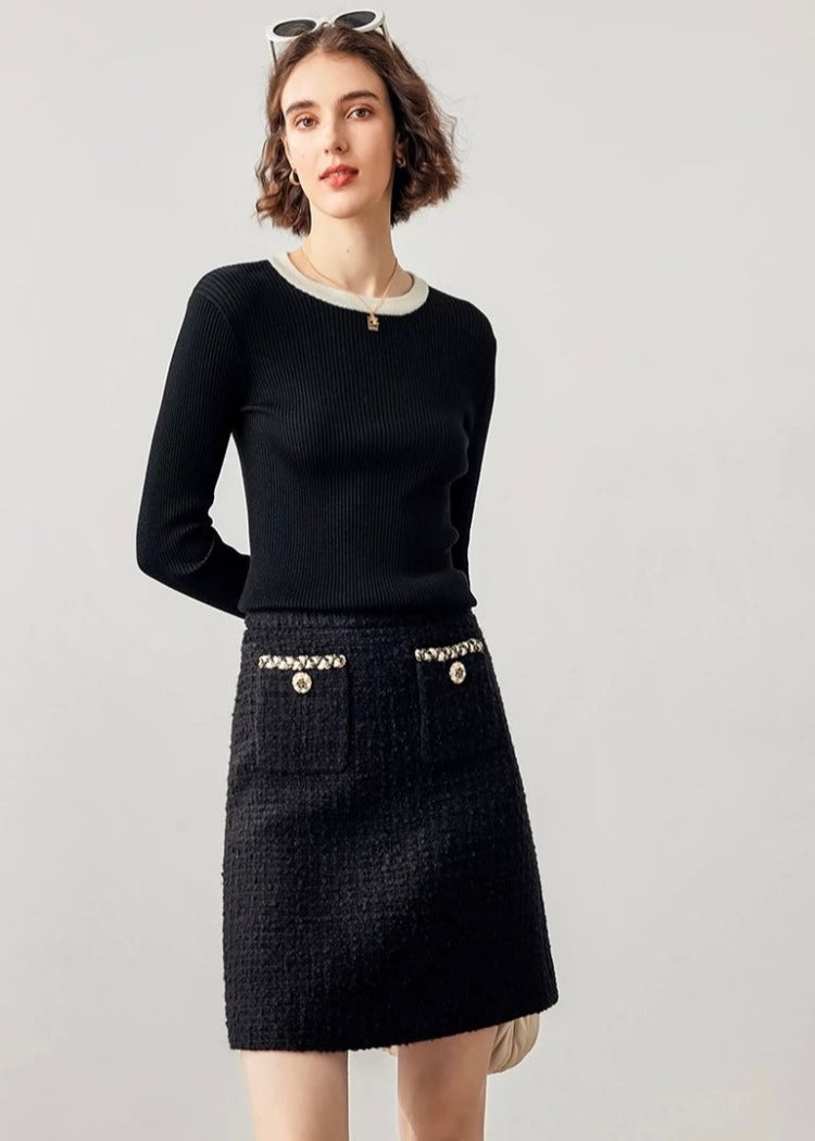 Flower Button Tweed Skirt