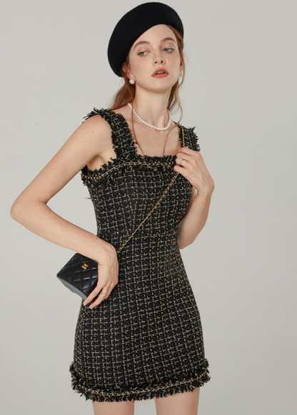 Fringe Tweed Dress