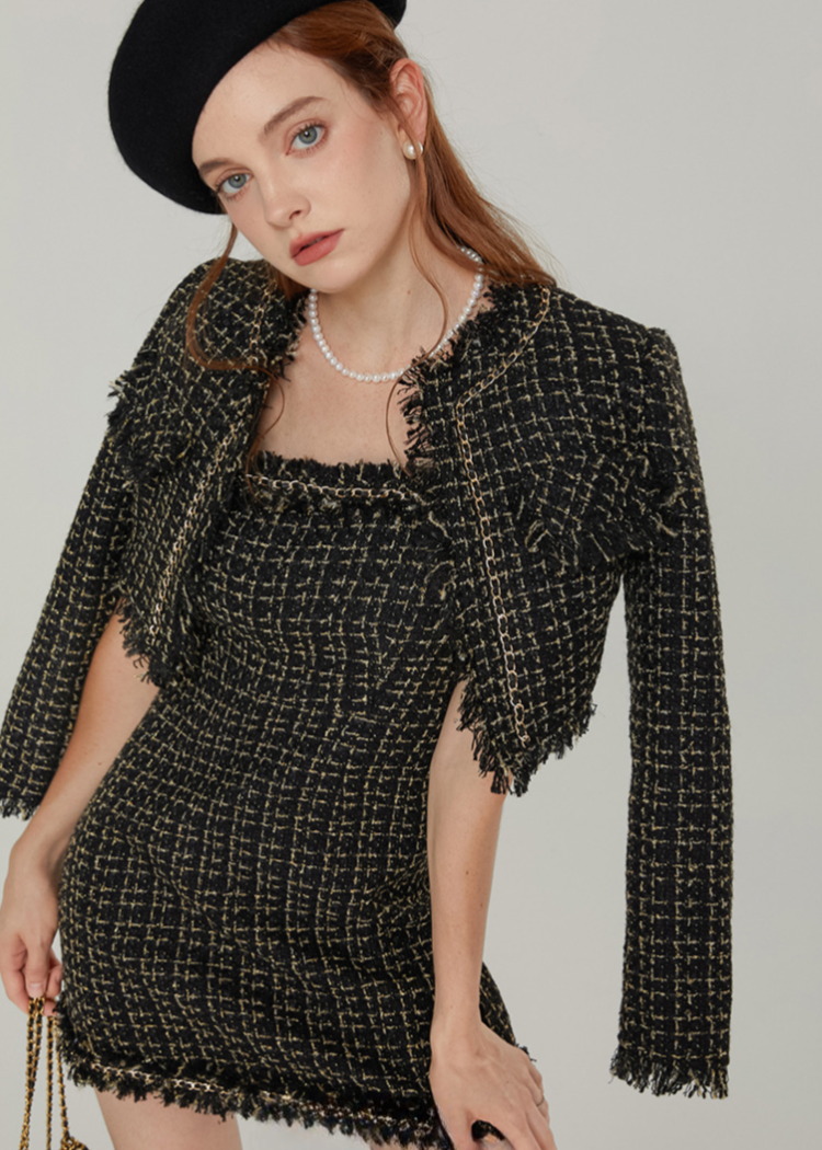 Fringe Tweed Short Jacket