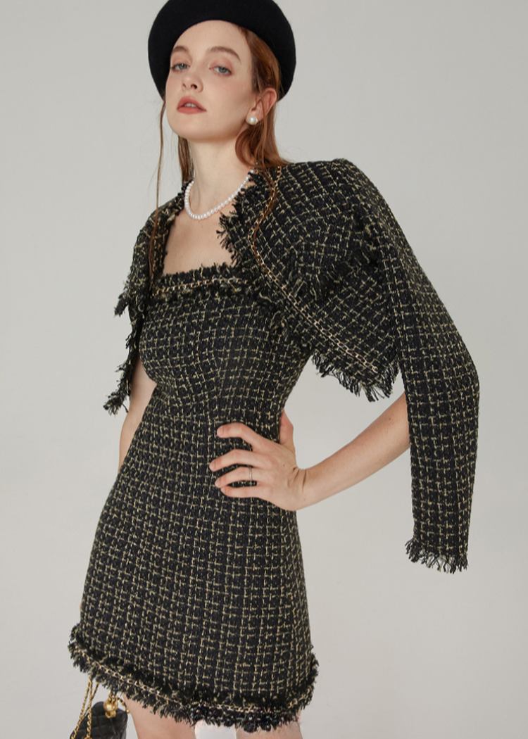 Fringe Tweed Dress