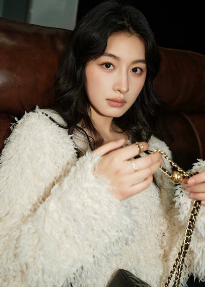 Fuzzy V-Neck Top