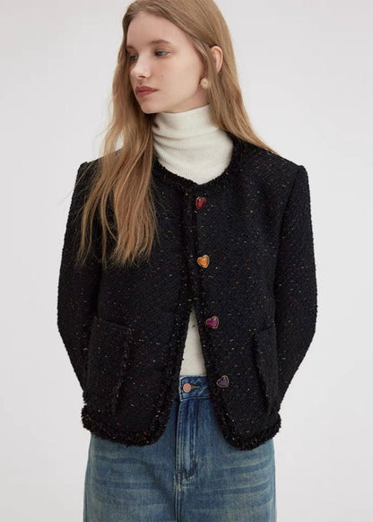 Heart Button Tweed Jacket