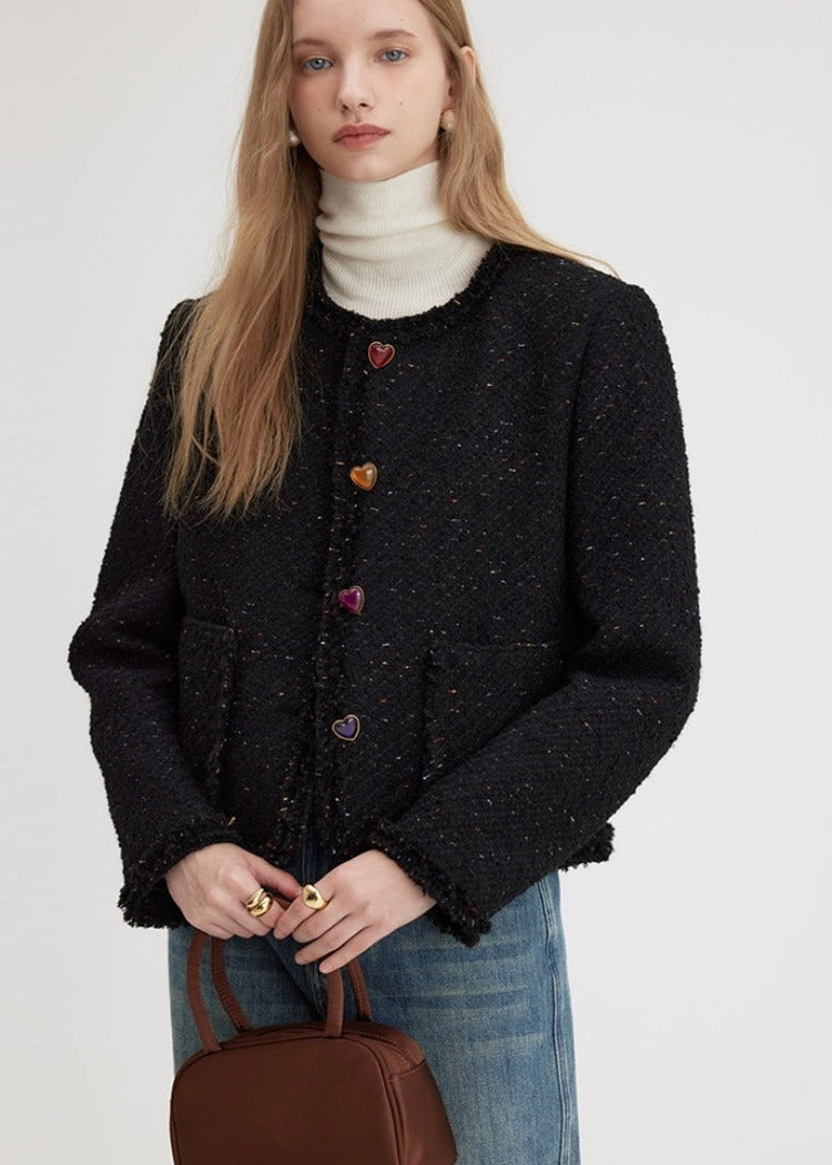 Heart Button Tweed Jacket