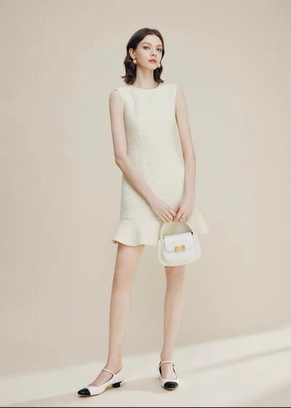 Ivory Tweed Peplum Dress