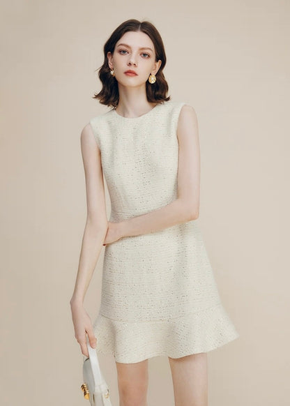 Ivory Tweed Peplum Dress