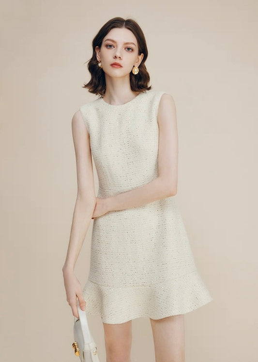 Ivory Tweed Peplum Dress