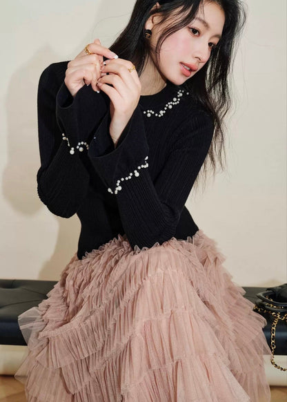 Pearl Trim Ribbed Knit Top