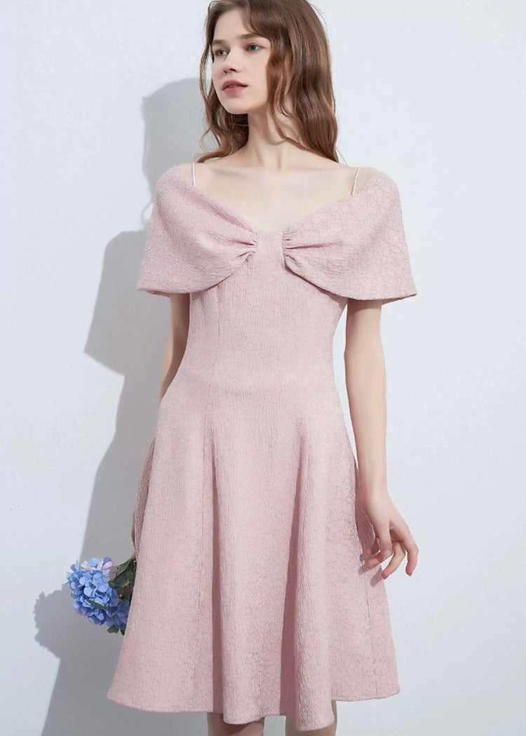 Ribbon Jacquard Dress Pink