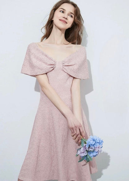 Ribbon Jacquard Dress Pink