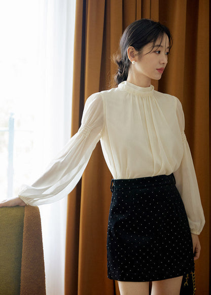 Romantic High-Neck Puff Sleeve Blouse