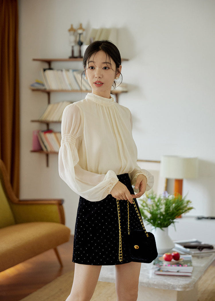 Romantic High-Neck Puff Sleeve Blouse