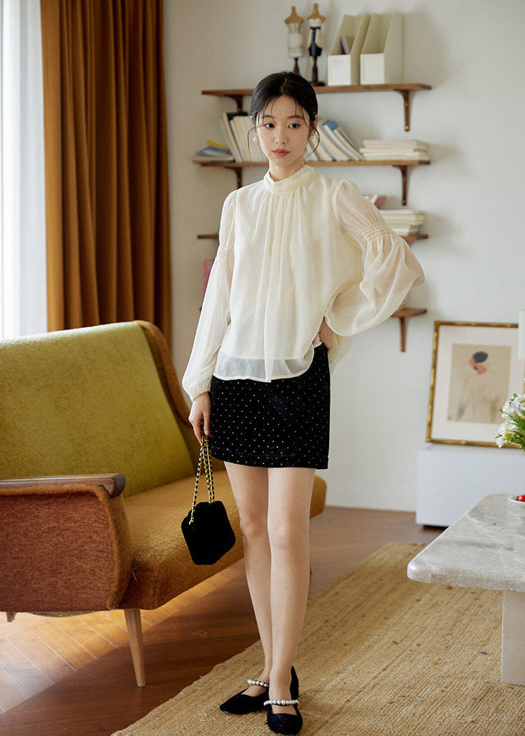 Romantic High-Neck Puff Sleeve Blouse