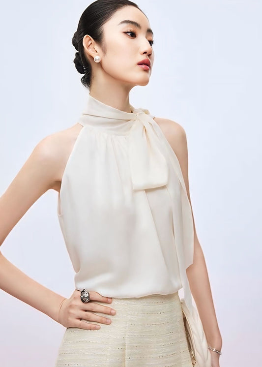 Sheer Bow-Tie Halter Blouse