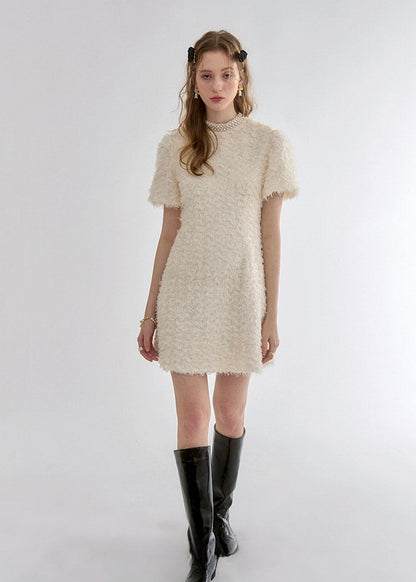 Textured Pearl-Trim Mini Dress