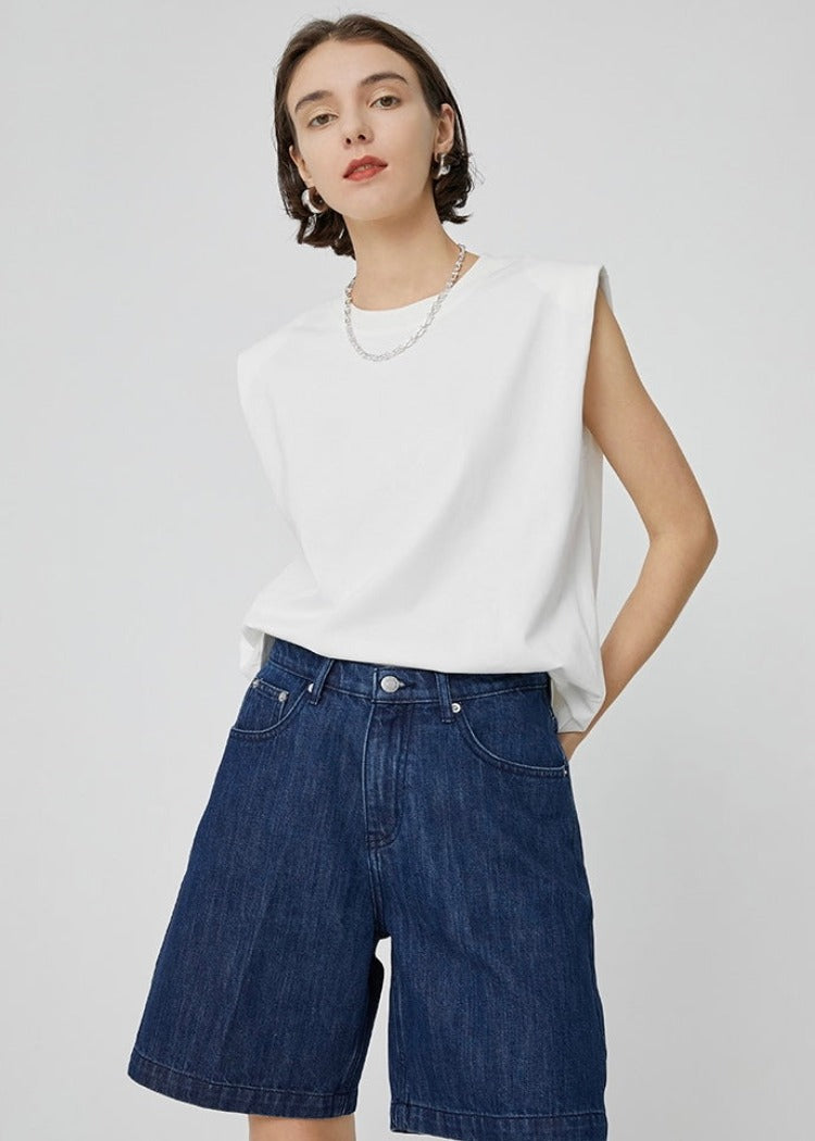 COTTON SHOULDER PADDED T-SHIRT