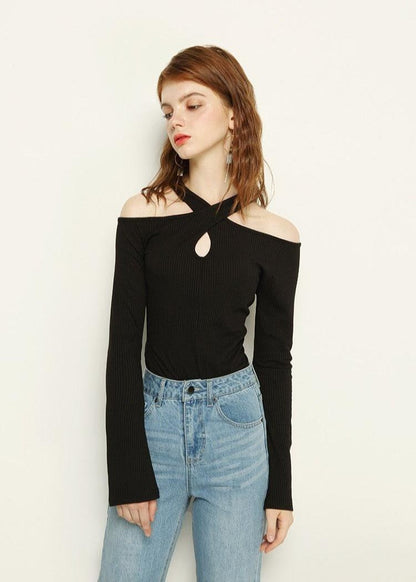 CROSS NECK KNIT TOP