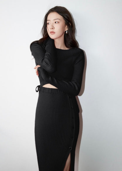 Cutout Slit Knitted Dress