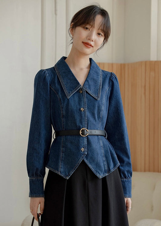 Denim Puff Shoulder Top