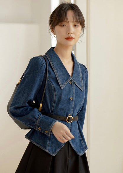 Denim Puff Shoulder Top