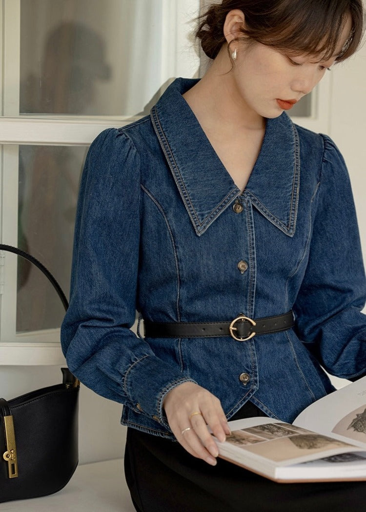 Denim Puff Shoulder Top