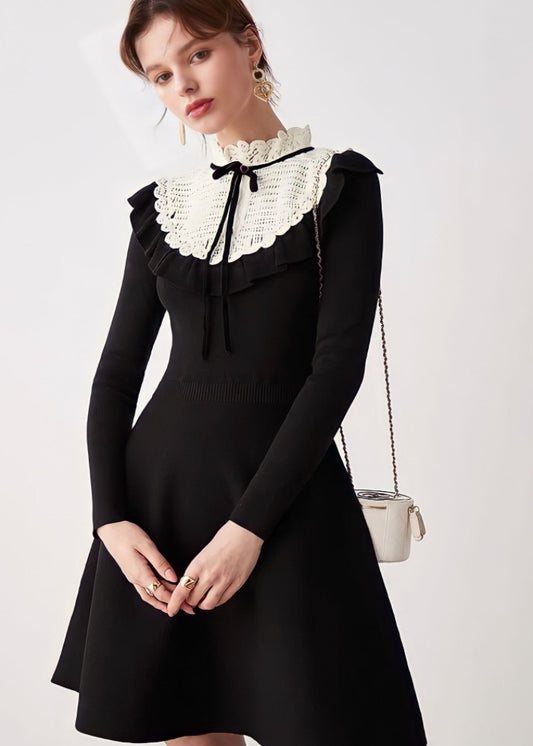 Lace Collar Knitted Dress