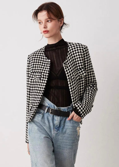 No Collar Houndstooth Jacket